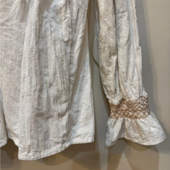 Faherty Womens Laura Embroidered Peasant Top Puffy Small Blouse White Organic - Picture 4 of 6